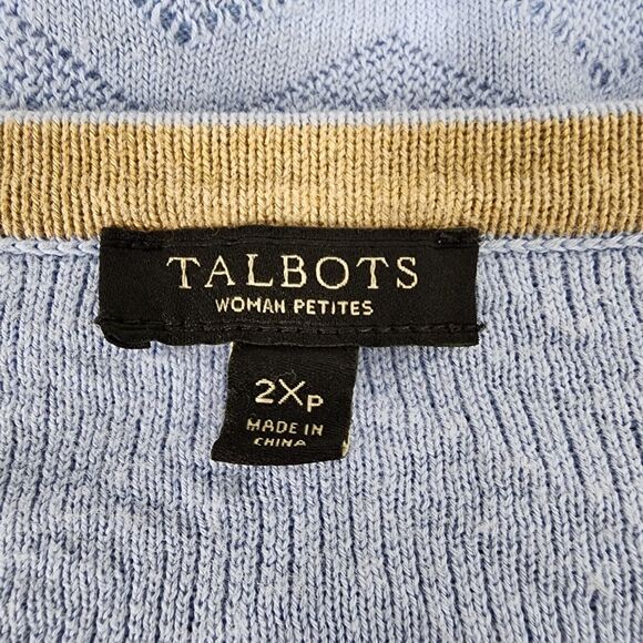 Talbots Petites Womens Cardigan 2XP Blue Button Elbow Sleeve Chevron Knit Modern - Picture 8 of 9